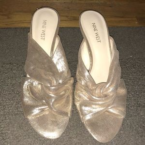 Gold shiny vintage inspired mules